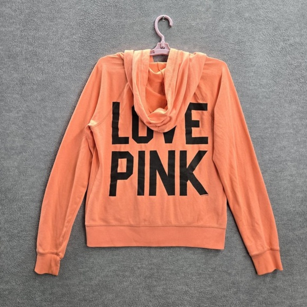 PINK‎ Women Hoodie M Orange LOVE PINK Long Sleeve Cotton Polyester